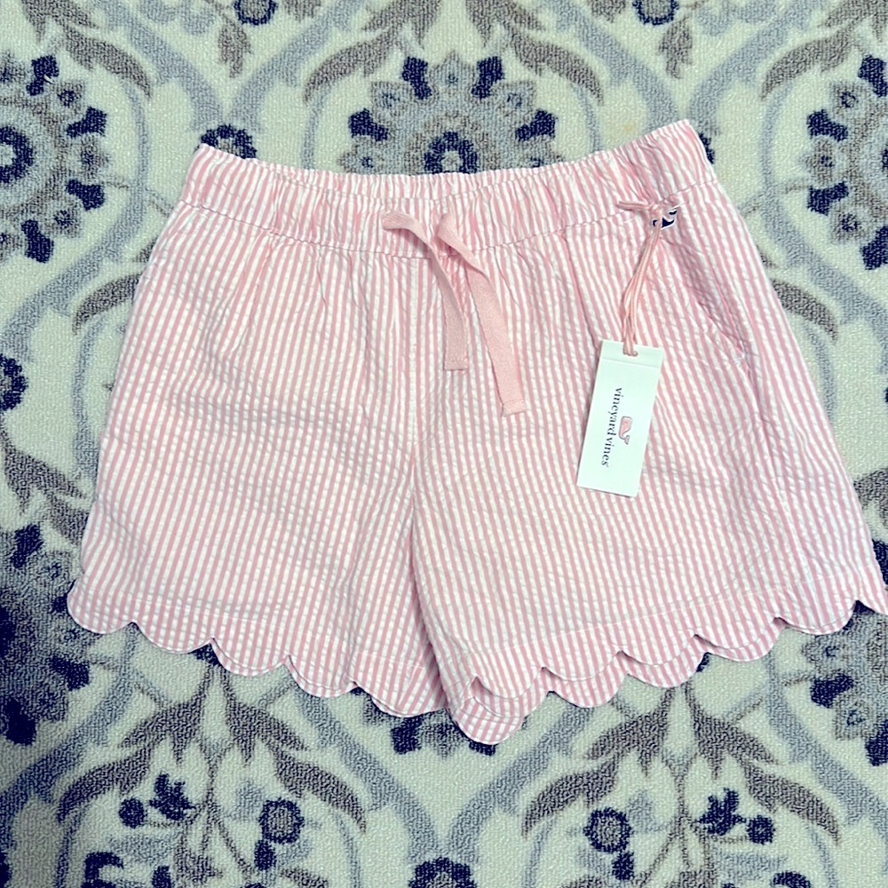 Vineyard Vines Girls Seersucker Shorts Pink Elastic Waist L Large 14 NWT Cotton